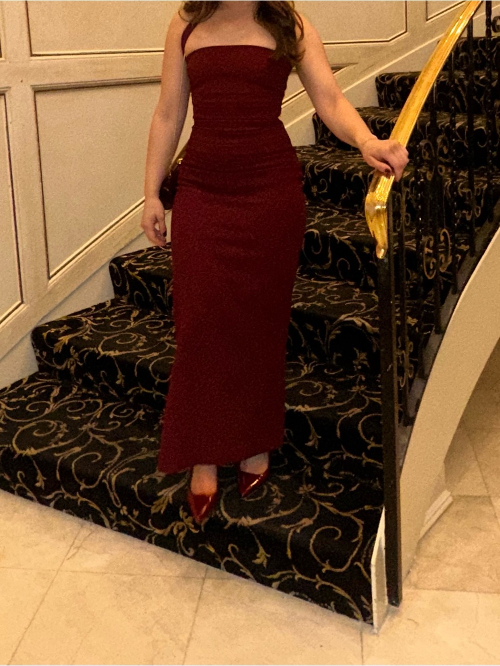 Strapless Burgundy Maxi Dress — Elegant Evening Gown